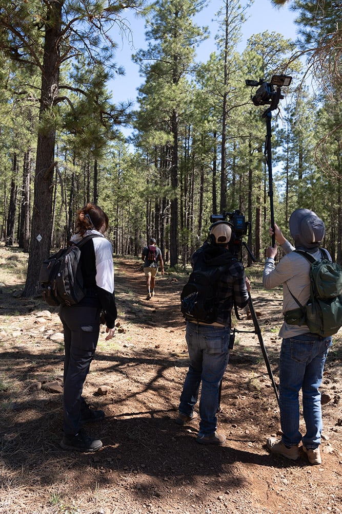 Filming on location outside