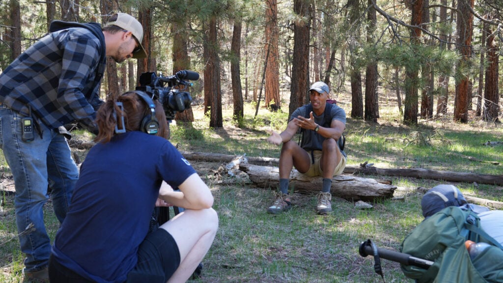 Filming out on the trail in the woods for "Trail Mix'd