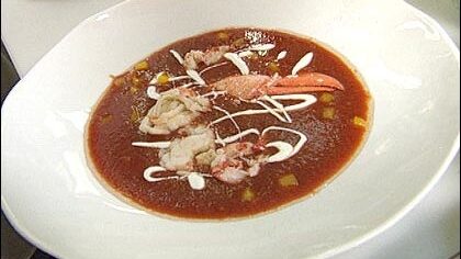 Chilled gazpacho with Lobster and Lime Créme Fraîche