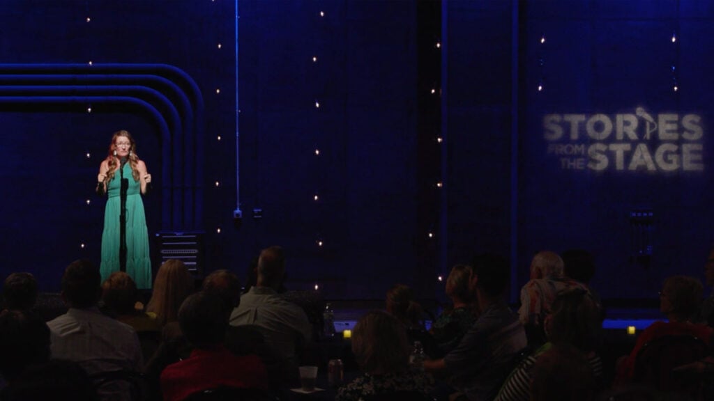 A woman performs a poem live at Arizona PBS Studios