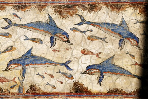 Ancient Greek mosaic of dolphins