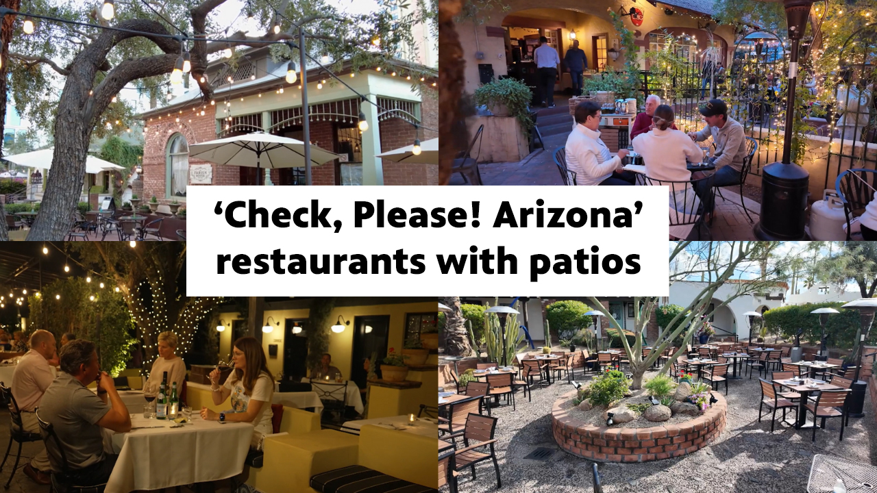 Collage of patios from Check Please Arizona restaurants