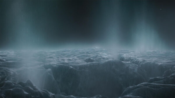 An icy planet in space