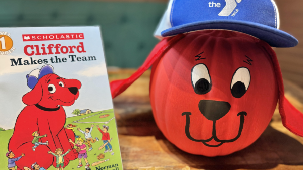 A painted pumpkin inspired by Clifford the big red dog