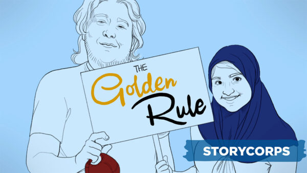 An illustration depicting the essence of the Golden Rule as shared through StoryCorps, emphasizing empathy and understanding.