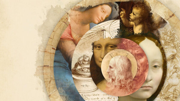 a collage of Leonardo da Vinci's work