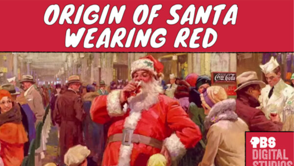 Illustration depicting the historical origins of Santa Claus in his iconic red attire, showcasing cultural influences and traditions.