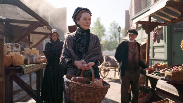 A woman shopping in a town