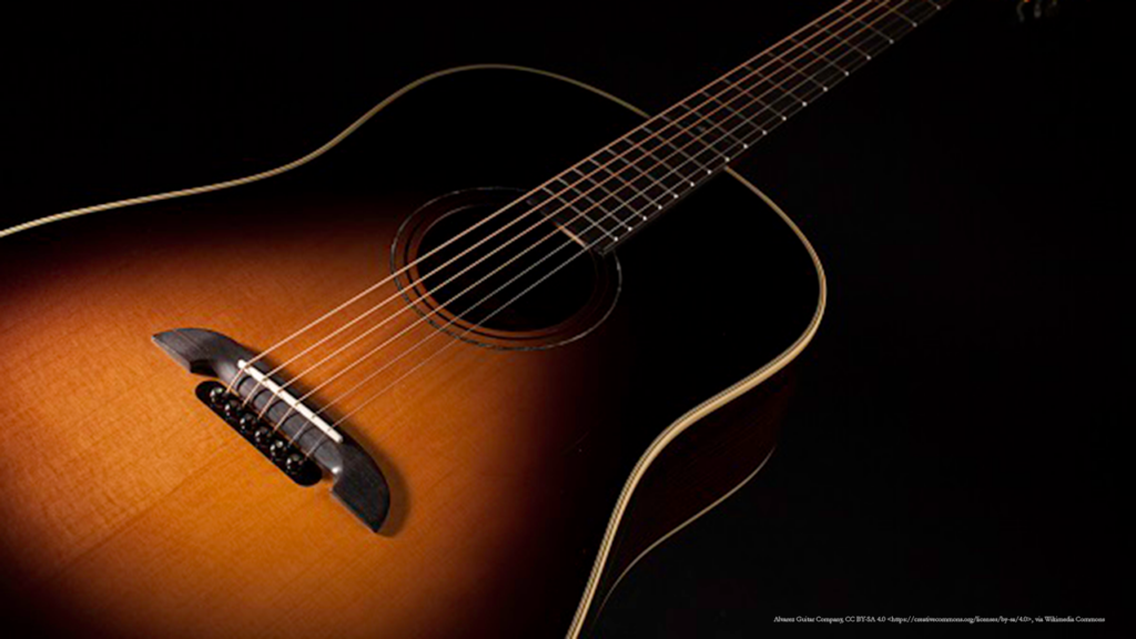 An acoustic guitar on a black background