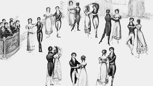 An illustration of people dancing the waltz