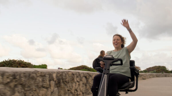 A woman on an electric wheelchair