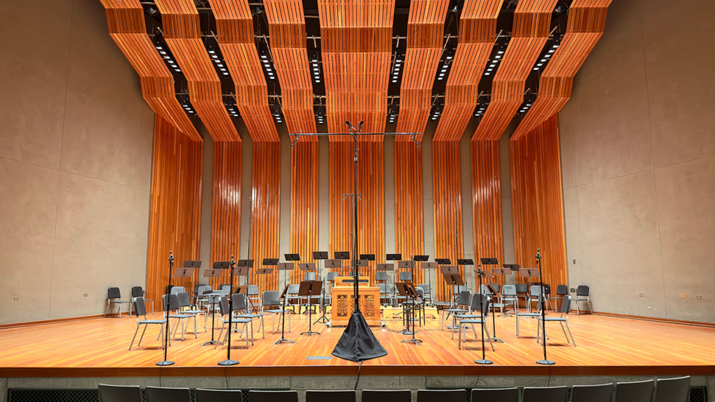 A view of an empty orchestra stage