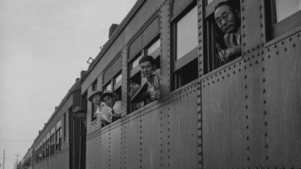 People being taken on a train