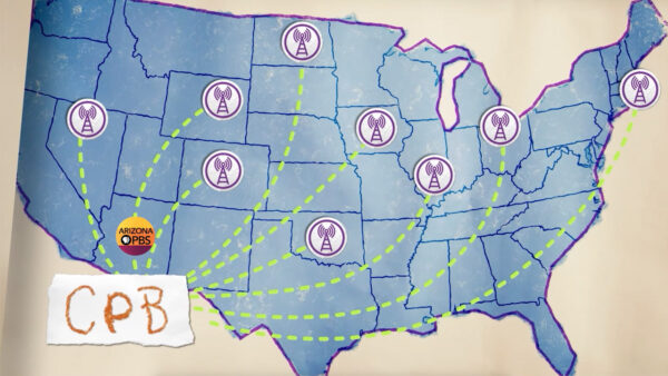 A map of the U.S. with our Arizona PBS logo on top of Arizona