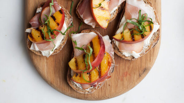 Peach toasts served on a plate