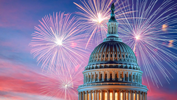 A fireworks display in front of the Capitol