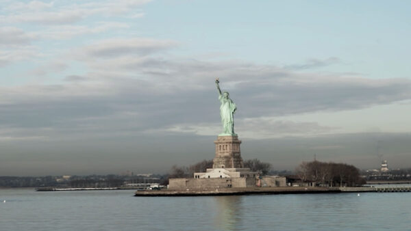 A view of the Statue of Liberty from across the water