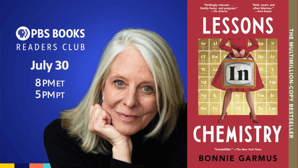 PBS BOOKS Readers Club graphic with author Bonnie Garmus