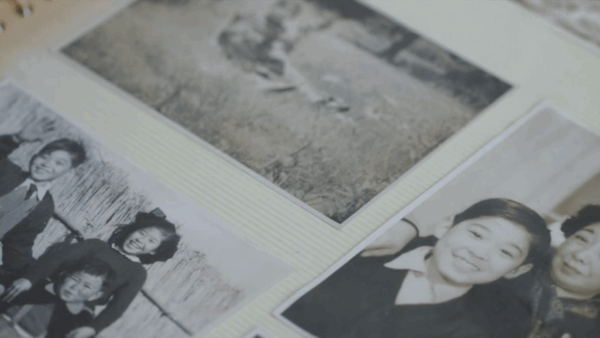 A photo collage of a family who survived an atomic bomb