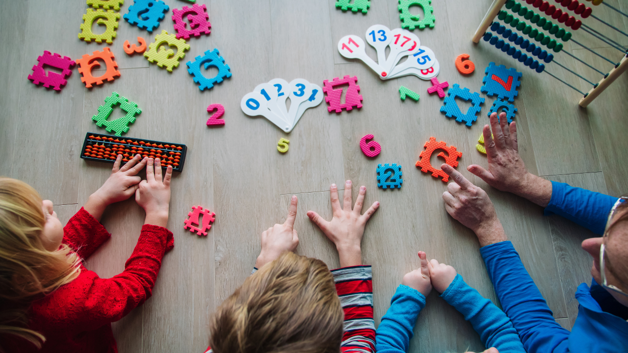 Kids learning to count with blocks and games