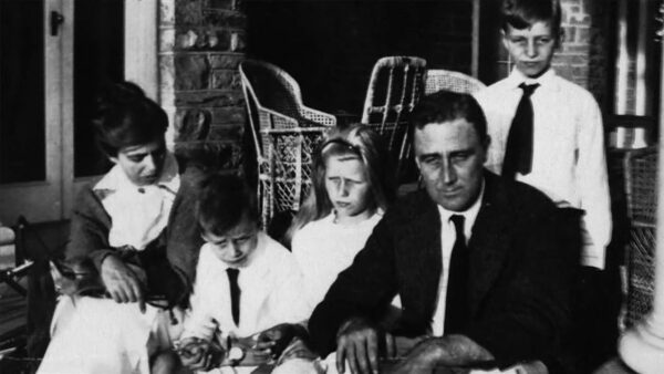 A black and white photo of the Roosevelt family
