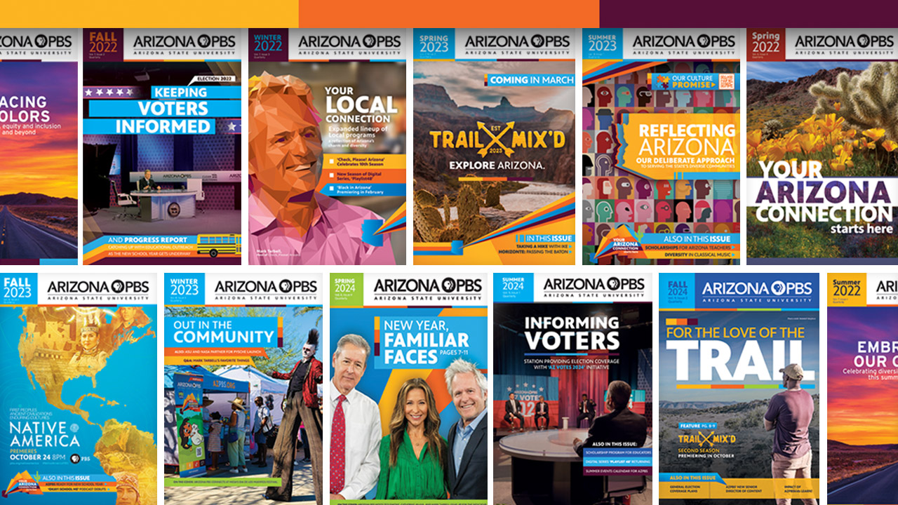 A collage of covers of Arizona PBS Magazine