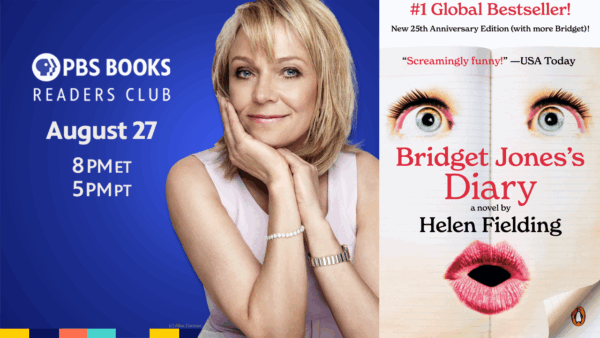 A photo of author Helen Fielding and the cover of her book, 