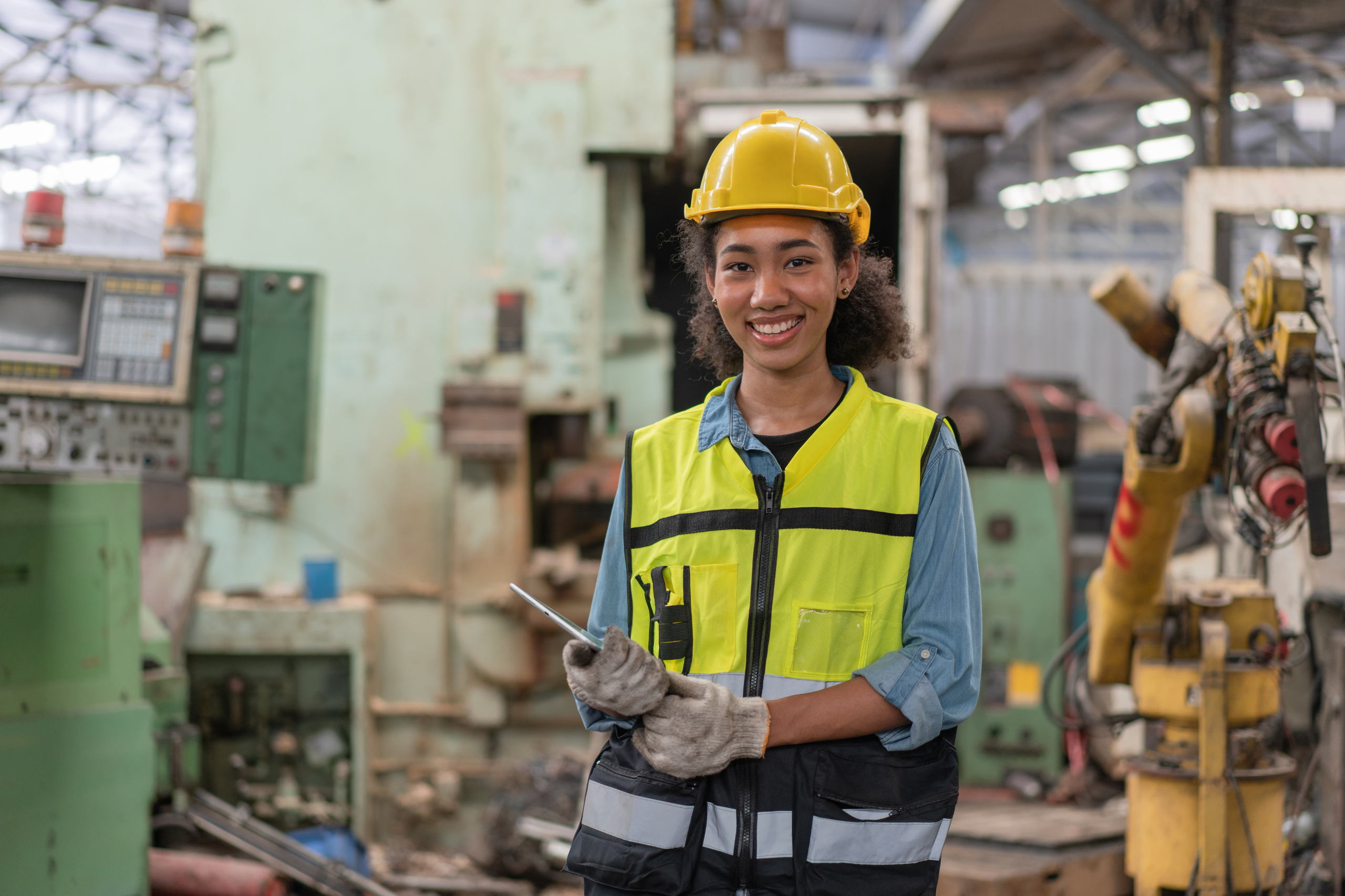 A young girl at a construction site