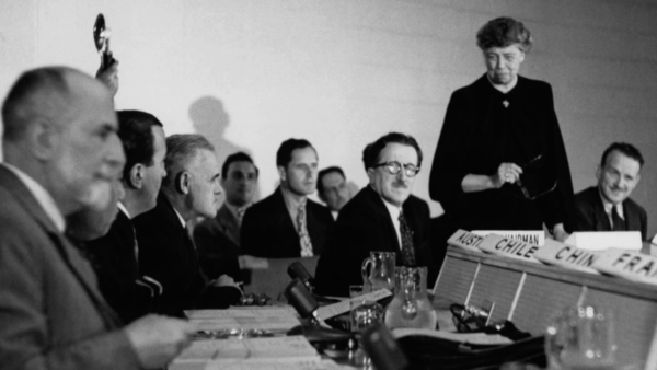 Eleanor Roosevelt speaking at a conference
