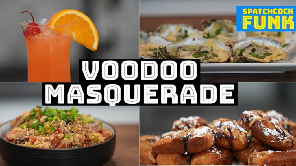A dynamic image showcasing a voodoo masquerade