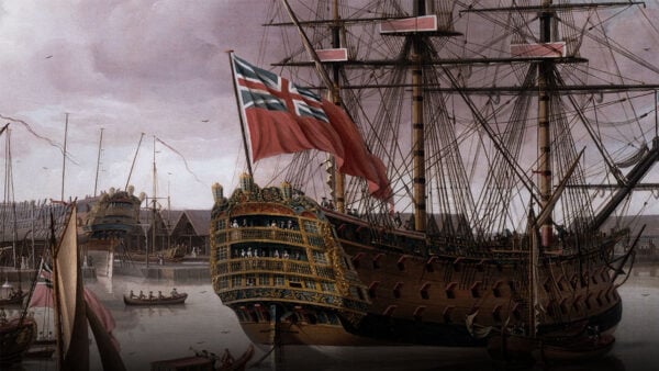 A painting of a British ship