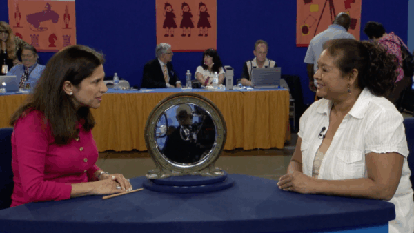 Two ladies speaking about vintage find
