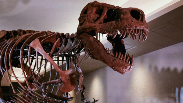 A skeleton of a dinosaurs