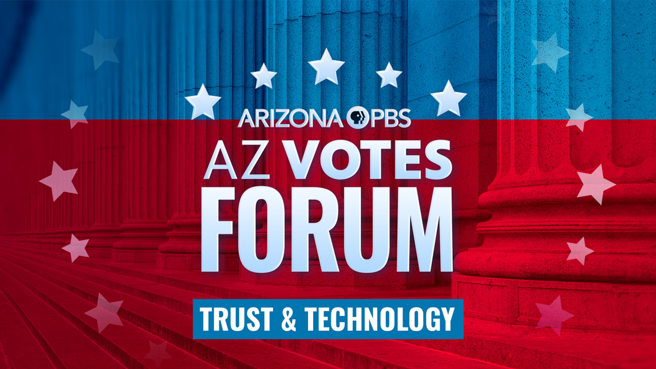 A graphic with marble columns and text reading: AZ Votes Forum Trust and Technology