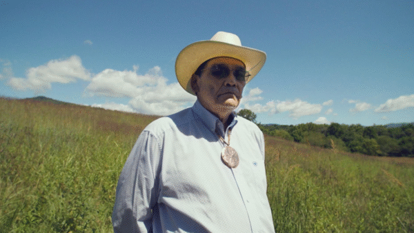 A man standing in the field looking at the camera