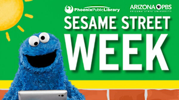 The cookie monster posing for Sesame Street Week