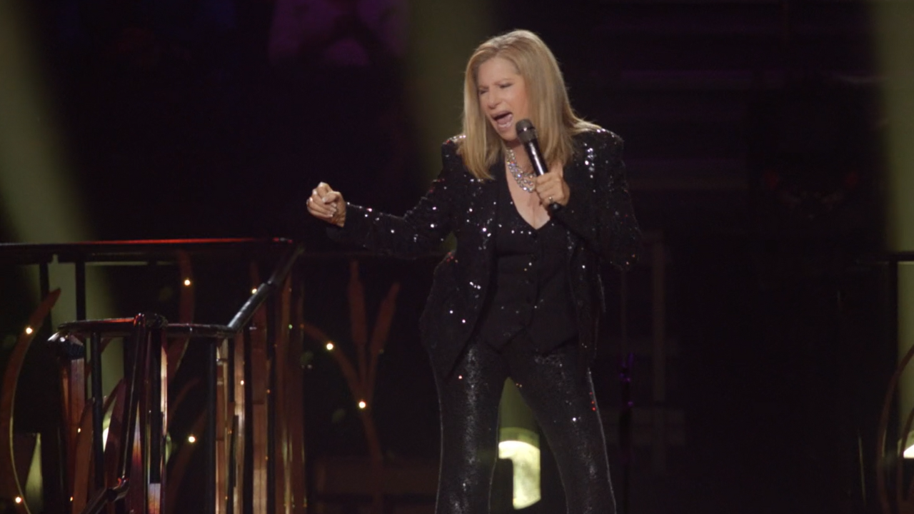 Barbra Streisand performing at her concert