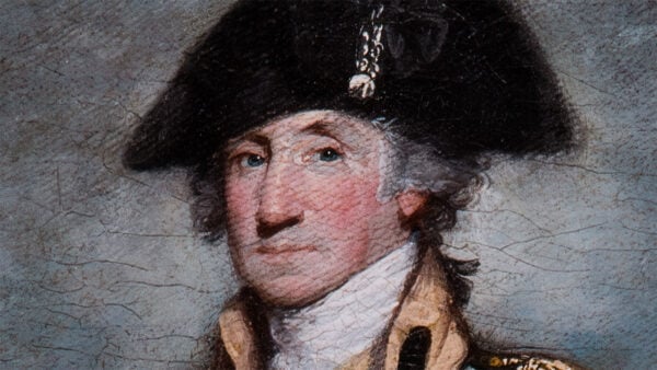 Portrait of George Washington wearing a large black hat