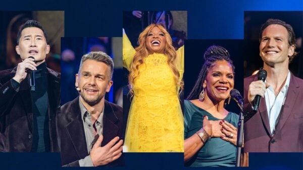 A graphic featuring performers on Rodger's and Hammerstein's 80th Anniversary