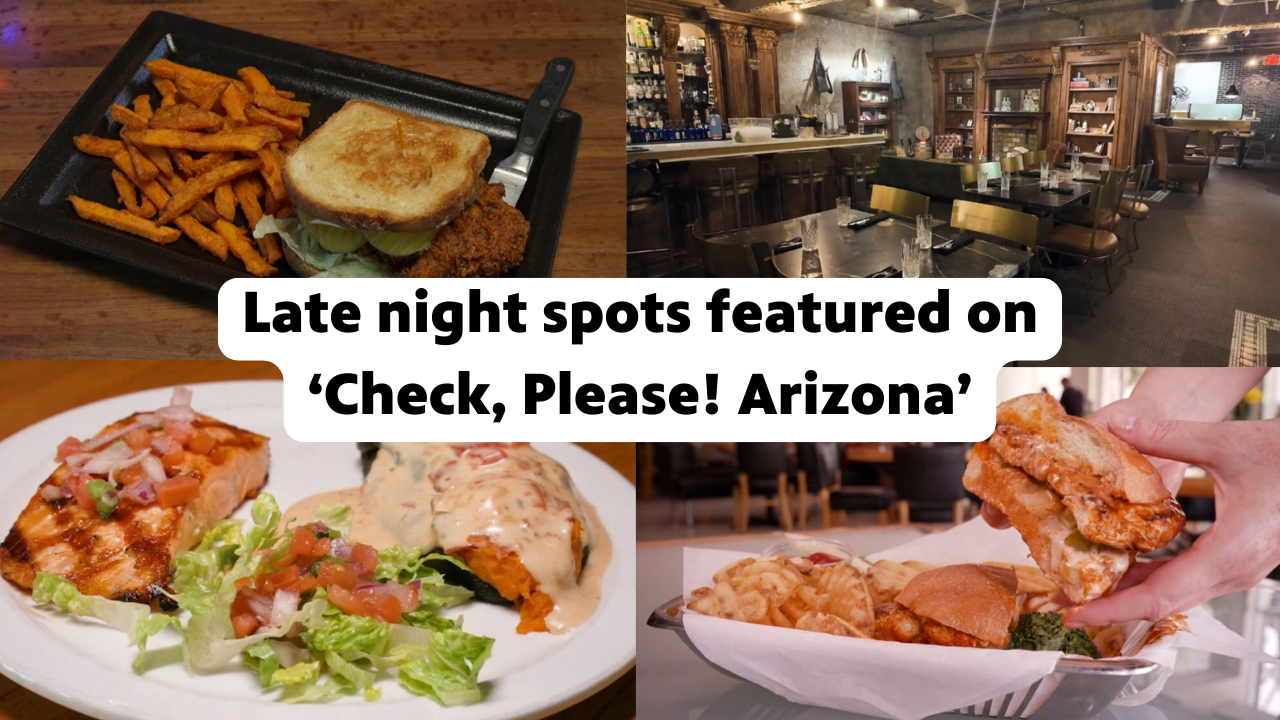 A collage of pictures from restaurants open late from Check Please Arizona