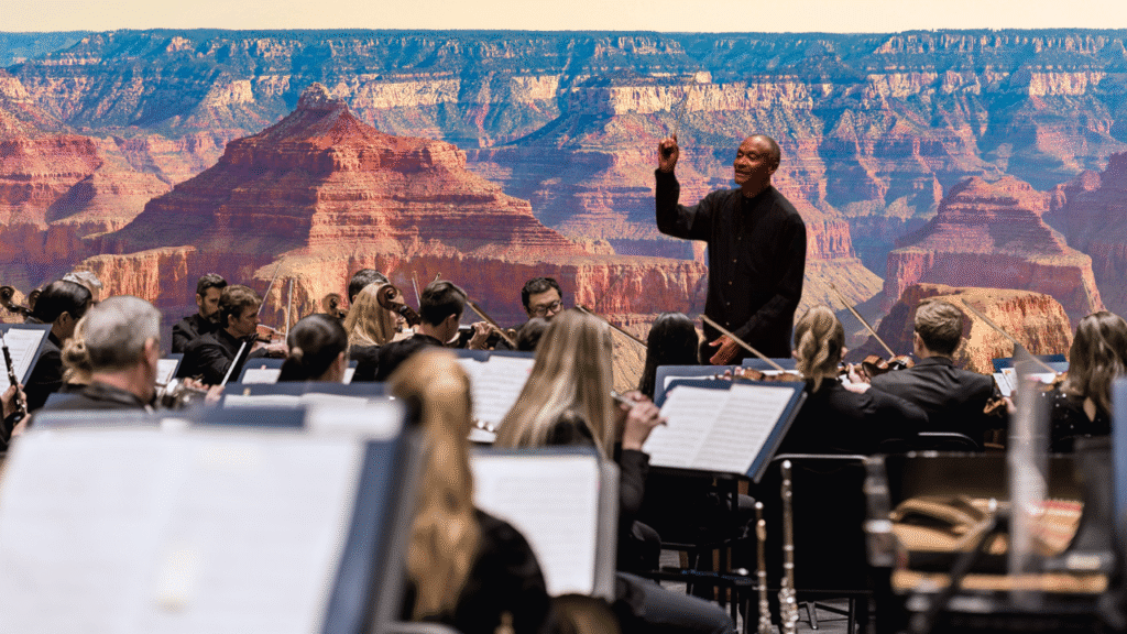 An orchestra performing at Grofe's Grand Canyon Suite
