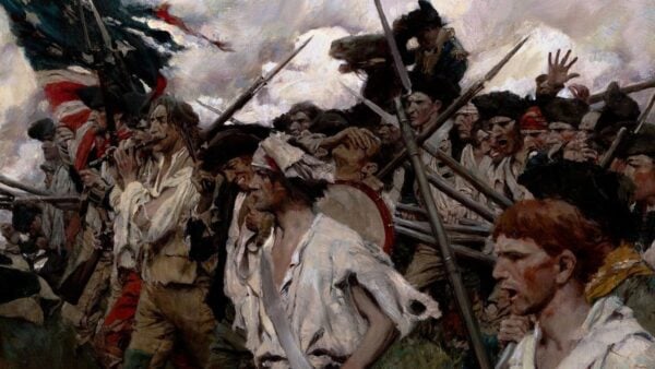 A painting of men going to war