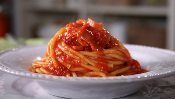 Bucatini with Pancetta, Tomato, and Onion