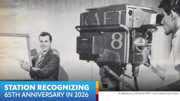 A telecourse is filmed at KAET in the station's early davs.