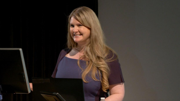 A women speaking for "John Hancock and The American Revolution" on Civic Discourse