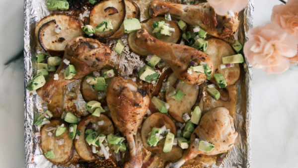 Sheet Pan Chicken for Two with Avocado Salsa