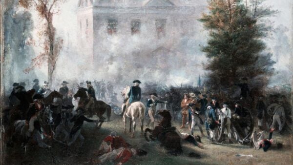 A painting of a soldier on a horse