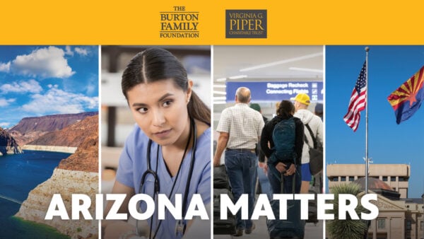 A collage of people and places in Arizona with text reading: Arizona Matters