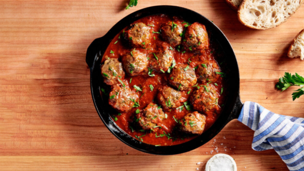 Beef and Lamb Semolina Meatballs in Spicy Red Sauce