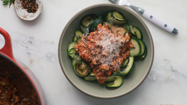 Chicken and Veggie Bolognese with Zucchini Noodles